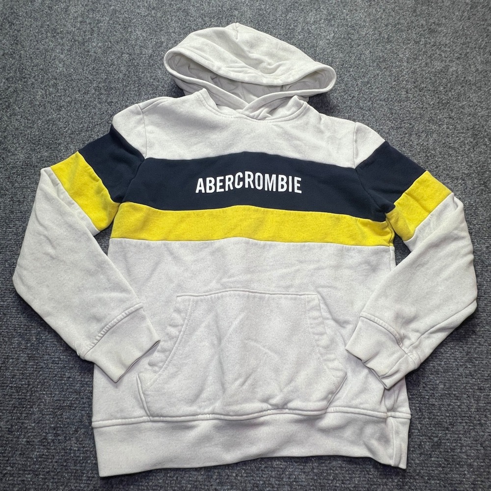 Abercrombie Kids Boys 11/12 Hoodie White Grey Navy Yellow Colorblock Sweatshirt